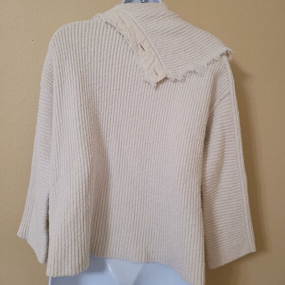Free People Neutral Chunky Ribbed Knit Fold Over Cowl Neck Button Sweater XS‎ - Picture 7 of 8